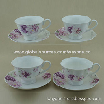 6-set 90cc Coffee Cup Saucer in Printed Gift Box, Flower Design, Ideal for Gifts and Promotions